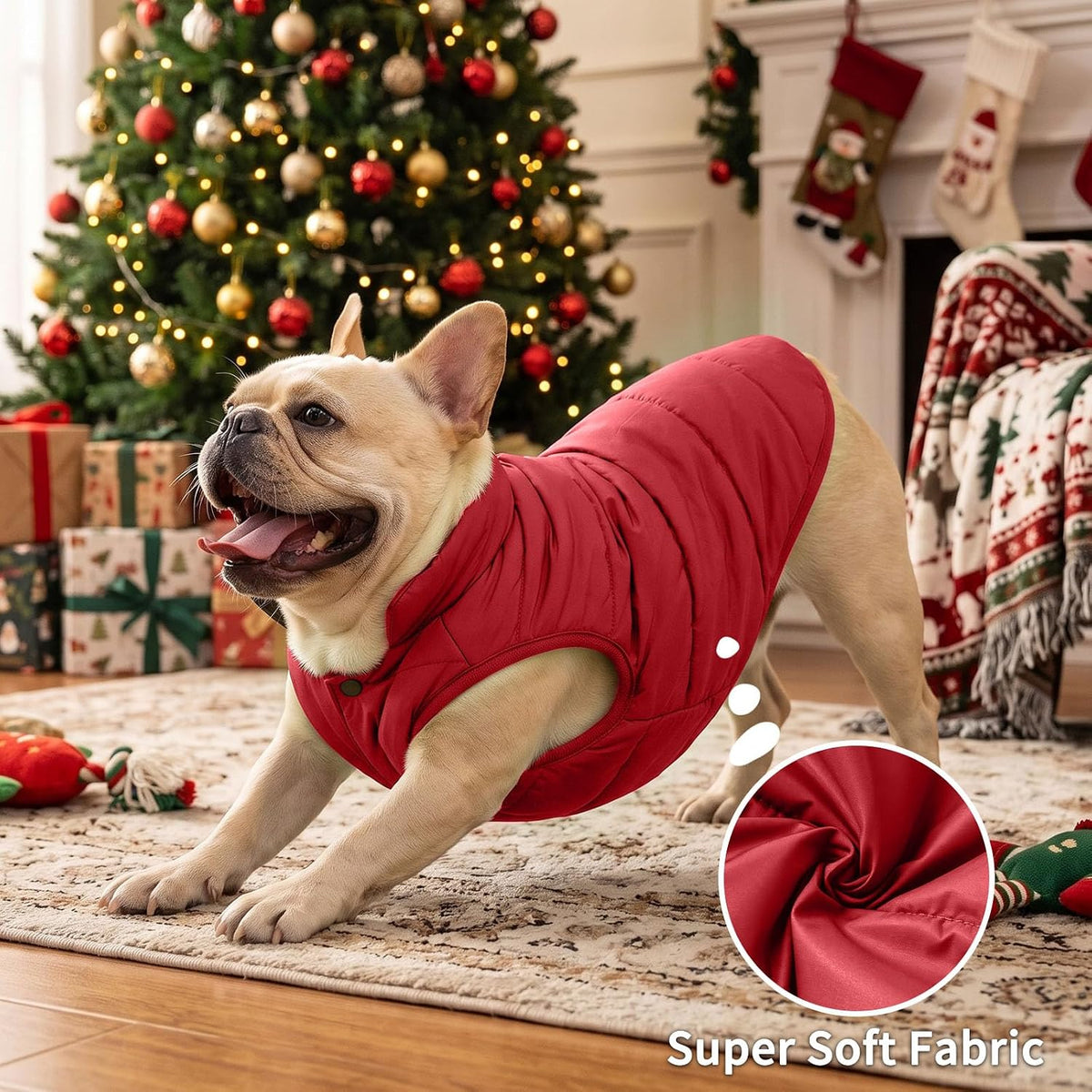 Fleece Lined Dog Jacket for Small Dogs, Winter Dog Coat - Red / XX-Large - image 4