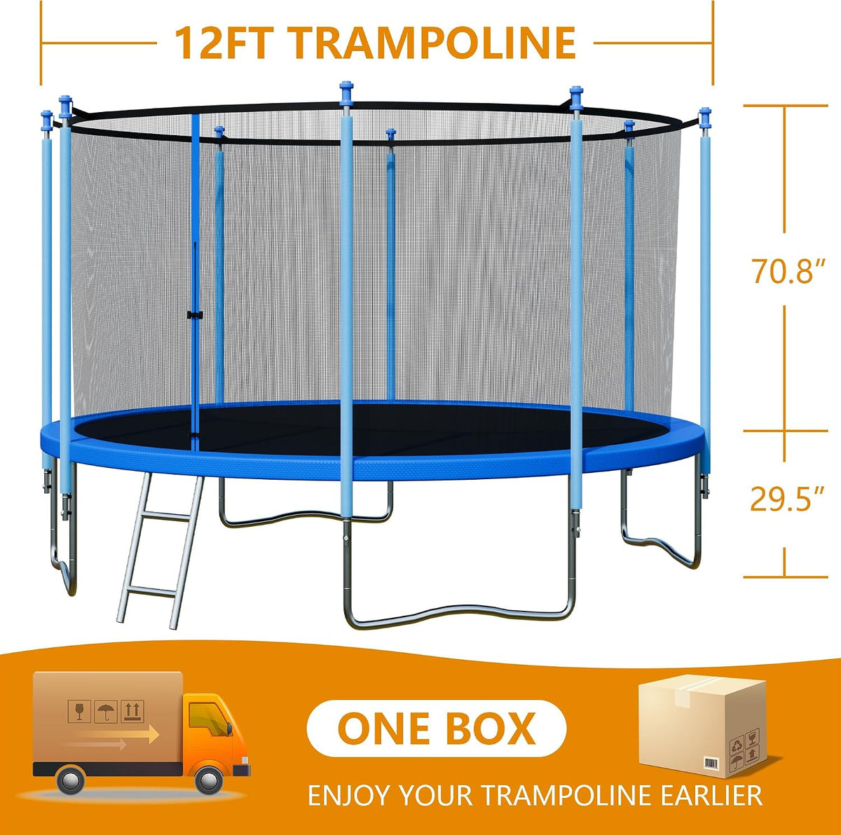 ALTLER 12 FT outdoor trampoline with safety enclosure and ladder - view 3