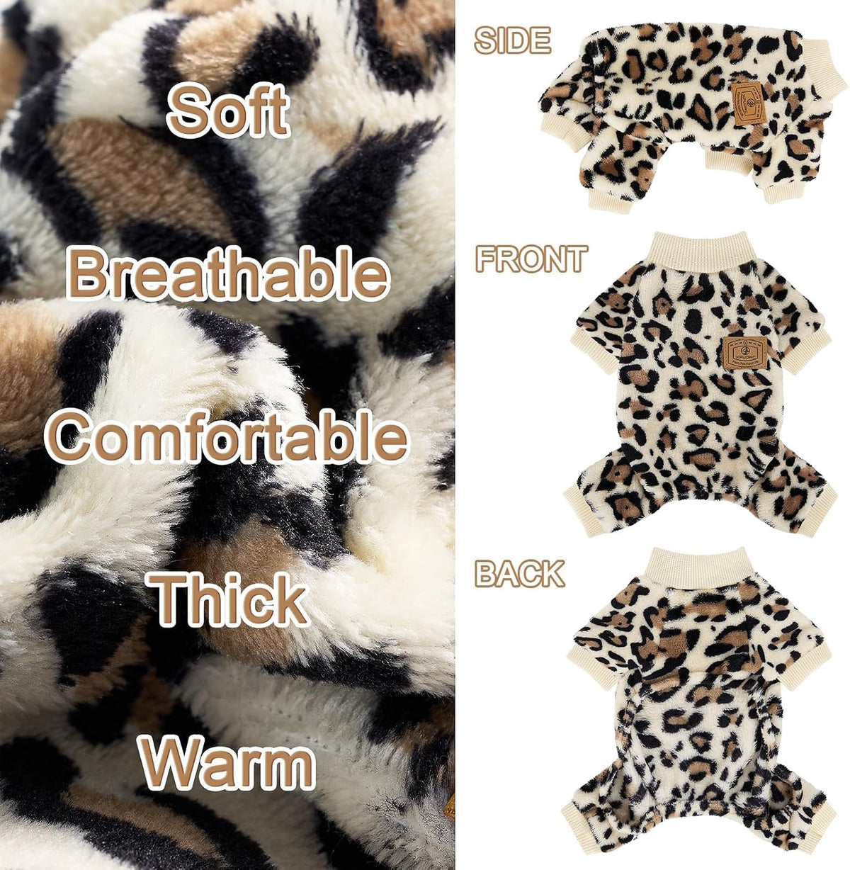 Cow Dog Sweater, Dog Winter Clothes for Small Medium Dogs Girl Boy Fleece Pet Pajamas for Winter - Yellow Leopard / XX-Large(Chest:21.7-23.6") - image 4