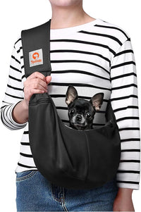 Tomkas Dog Sling Carrier for Small Dogs Puppy Carrier for Small Dogs (Black, for Pets Weight 2-7 lbs)