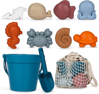 MarcZero 11Pcs Silicone Beach Toys, Bucket & Sand Toys - Dark Blue