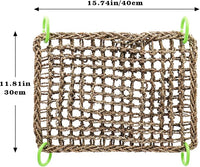 16 x 12 Inches Bird Seagrass Mat, Natural Seagrass Woven Net, Bird Hammock Mat with Hooks, Bird Cage Accessories, Climbing Rope Ladder Chew Toys for Cockatiel Hamster Guinea Pig Rats Hamster Parakeet