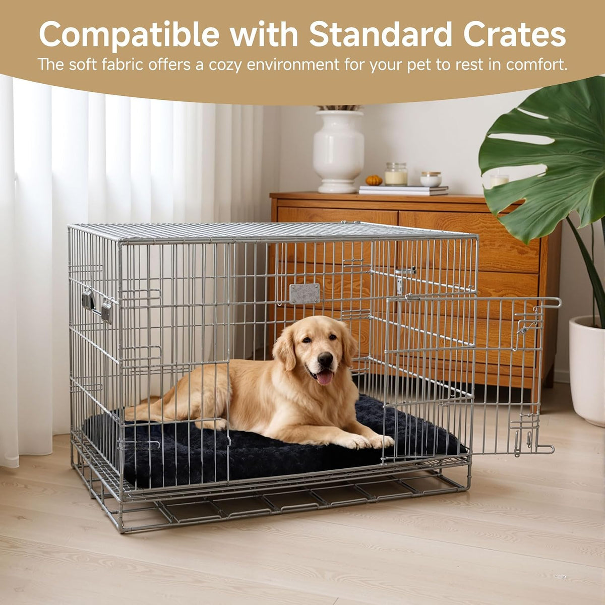 Exsnugy Washable Dog Bed Mat Medium Size Fluffy Pet Crate Pad 36x23 – Essentials for Dogs - Black / 36.00" x 23.00" x 1.50" - image 3