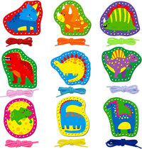 SpriteGru 9 Pieces Kids Lacing Cards - Dinosaurs