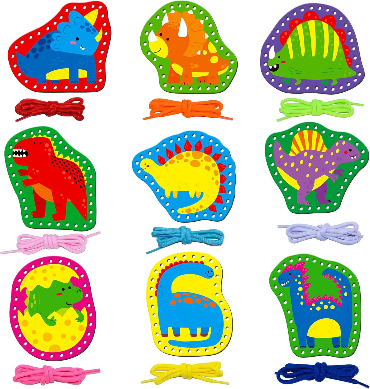 SpriteGru 9 Pieces Kids Lacing Cards - Dinosaurs