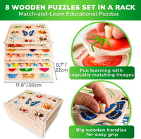 8 Wooden Puzzles for Toddlers 1-3 - 8 Set - image 2