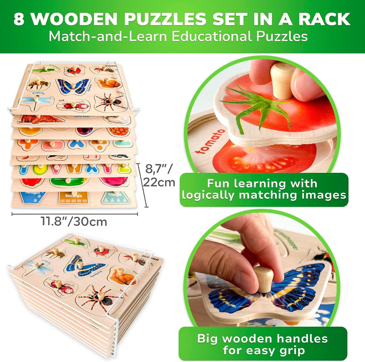 8 Wooden Puzzles for Toddlers 1-3 - 8 Set - image 2