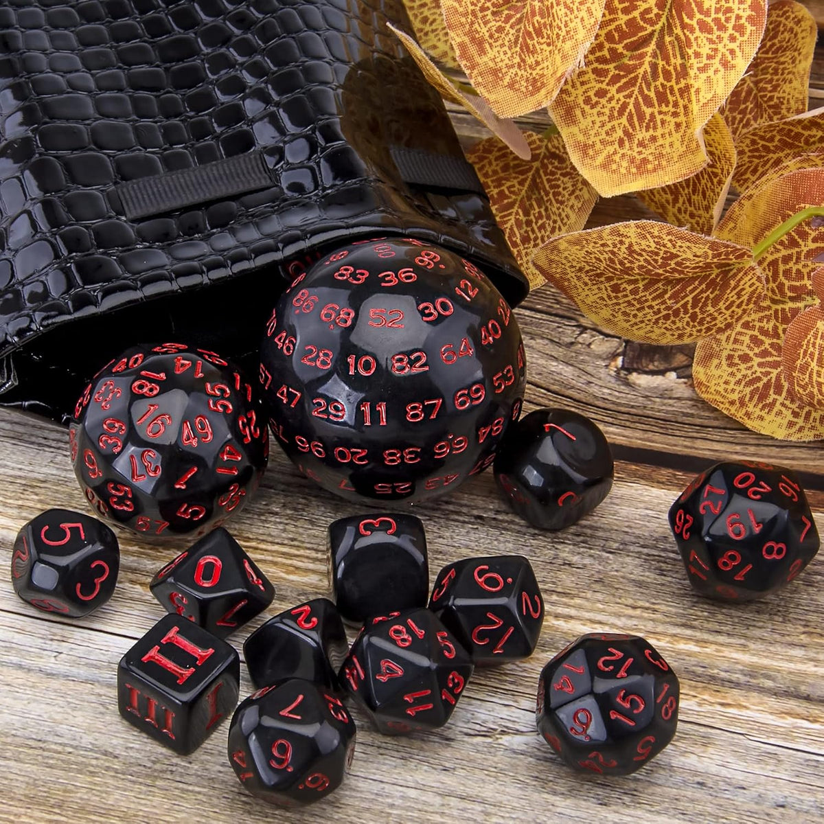 AUSTOR 15 Pieces Complete Polyhedral Dice Set D3-D100 Game Dice Set – Fun for Kids & Family - Black & Red - image 4