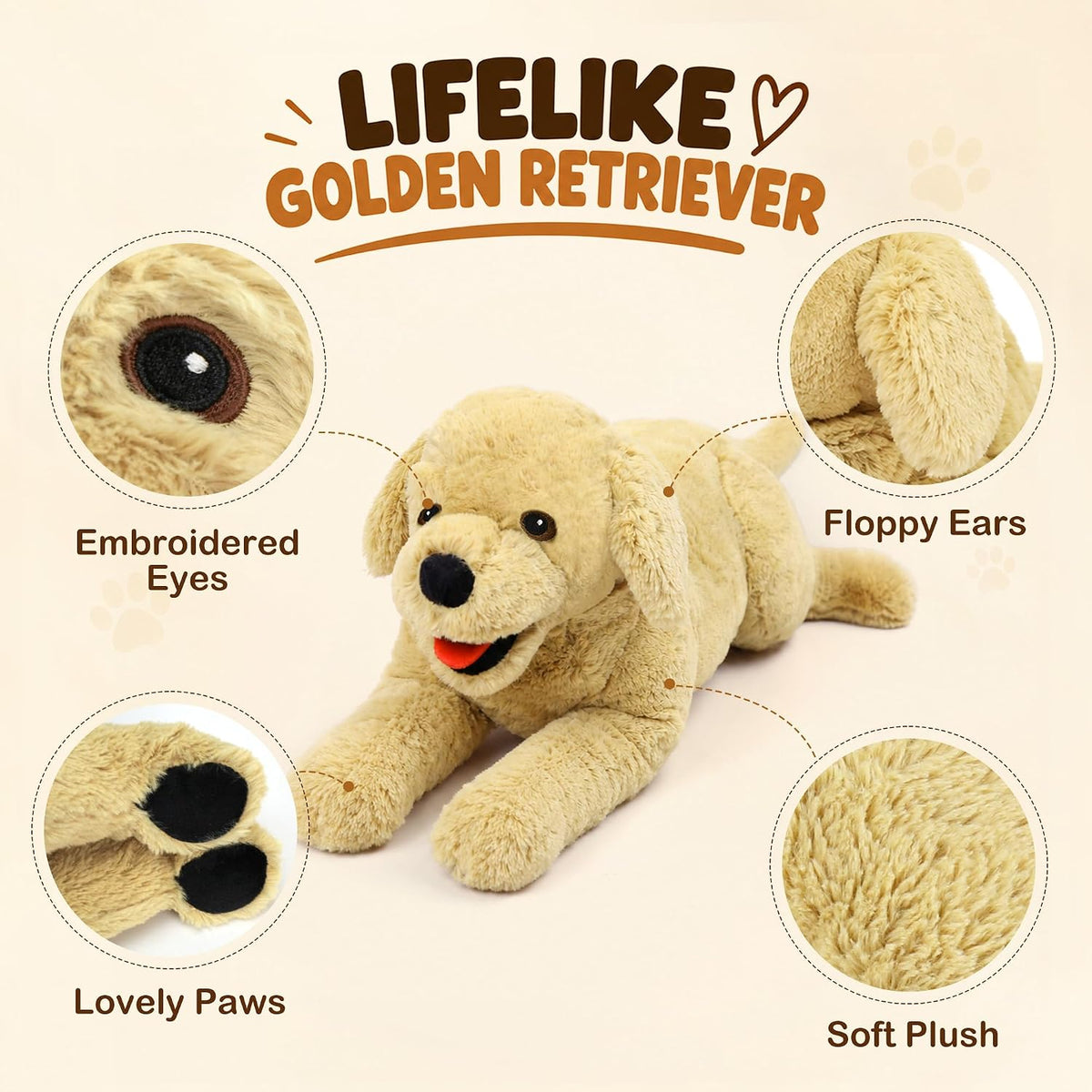 LotFancy Dog Stuffed Animals Plush - Beige / 21 inch - image 2