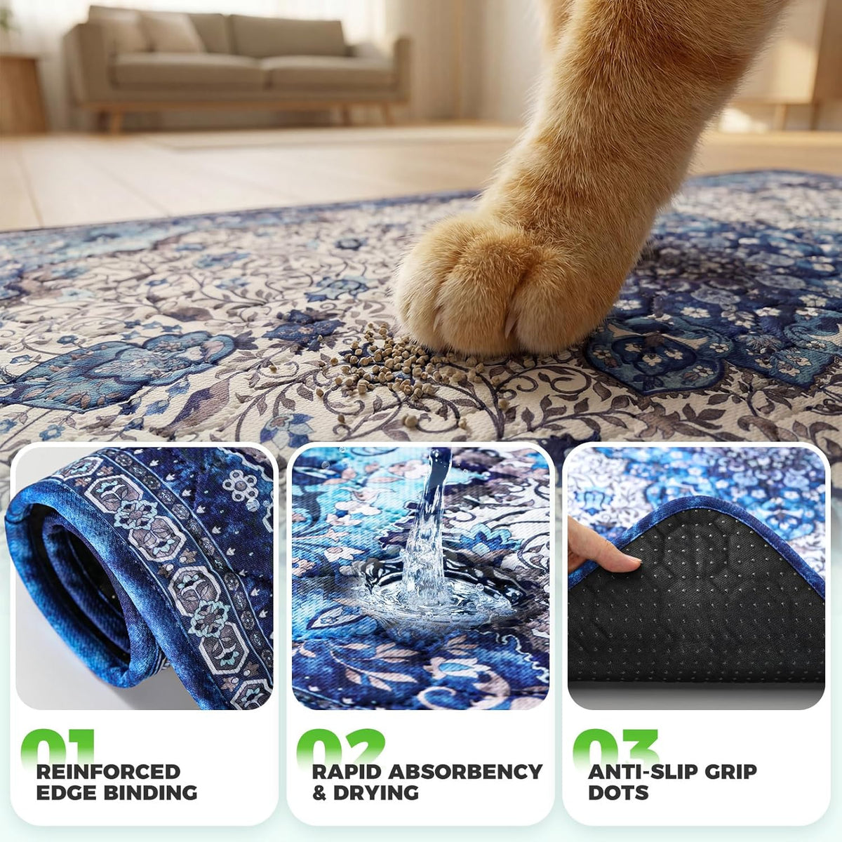 Hompet Cat Litter Mat 2 Pack - 24x60 Inch (Pack of 2) / Blue Mandala - image 3