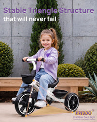 KRIDDO 2-in-1 Toddler Tricycle with Push Handle: Ages 18 Months to 5 - White - image 4
