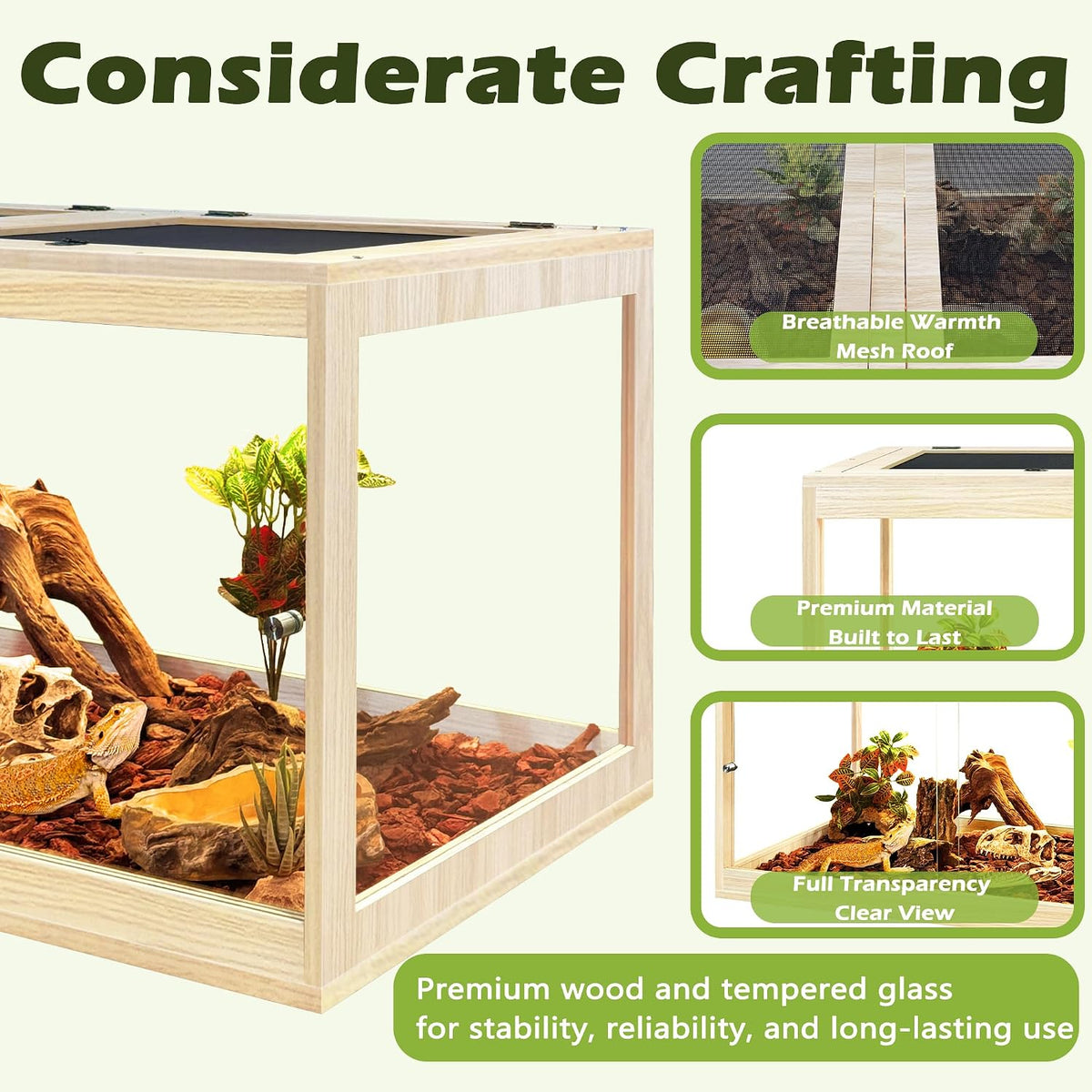 PROLEE 82 Gallon Bearded Dragon Tank - Oak / 65 Gallon (40x19.5x19.5 Inch) - image 4