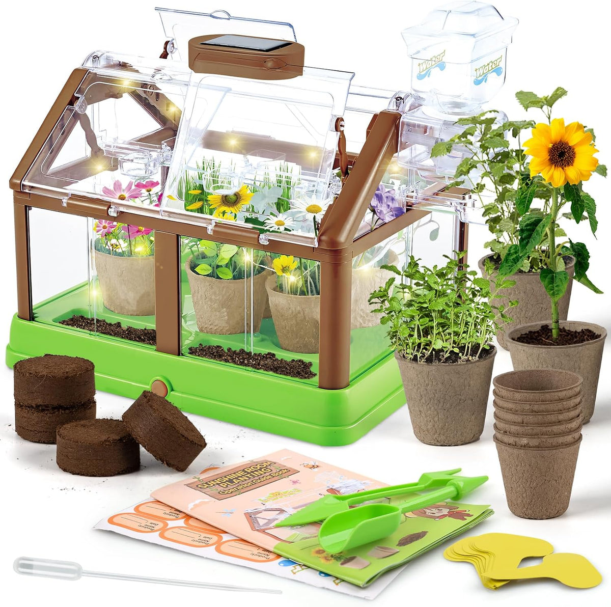 DUYOYU kids plant growing kit with solar green mini greenhouse and grow light