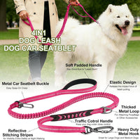 Dog Leash Heavy Duty, Bungee Leash Reflective Car Seat Belt for Dogs Brown – Essentials for Dogs - Pink - image 3