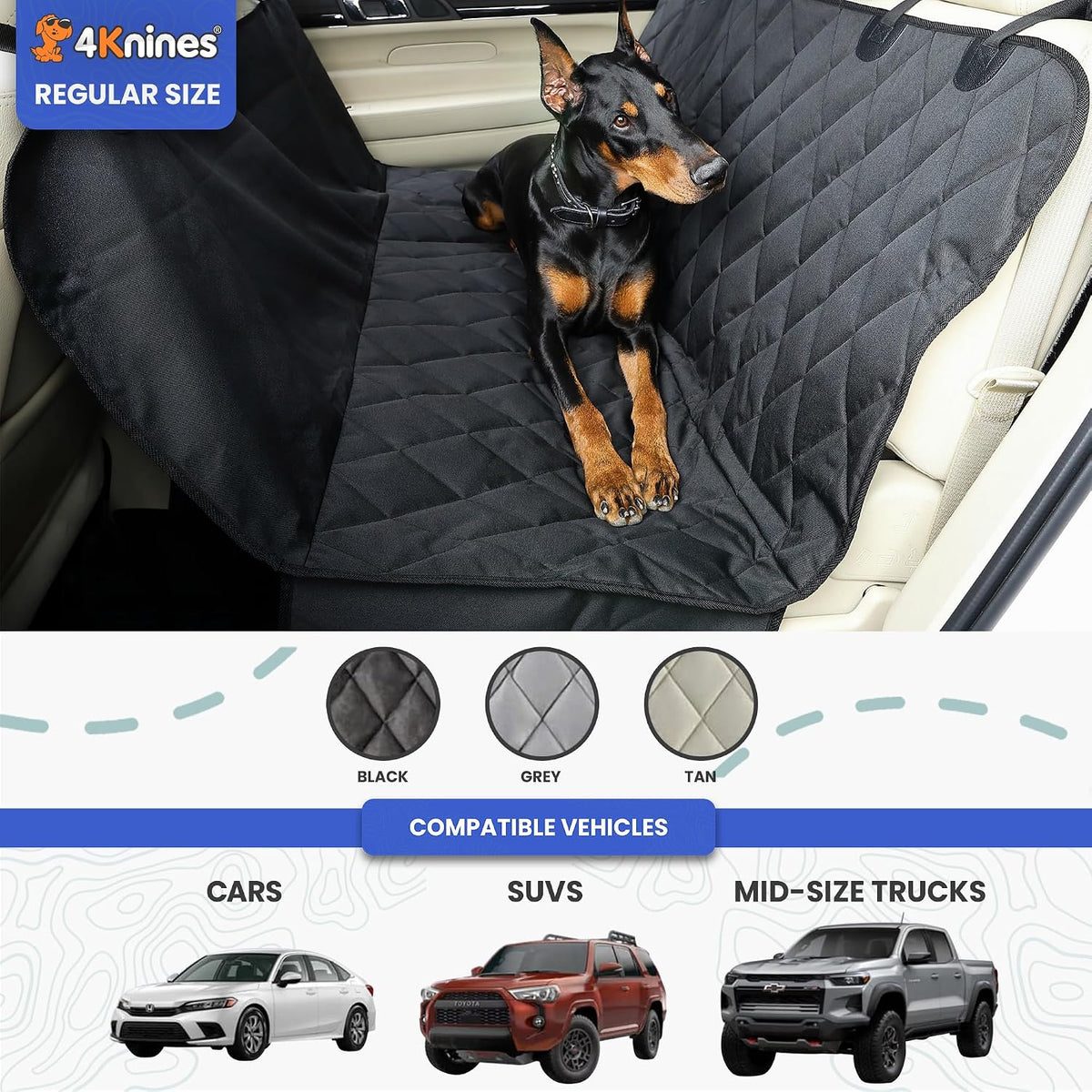 4Knines Heavy-Duty Rear Seat Cover for Dogs - Regular / Tan - image 3
