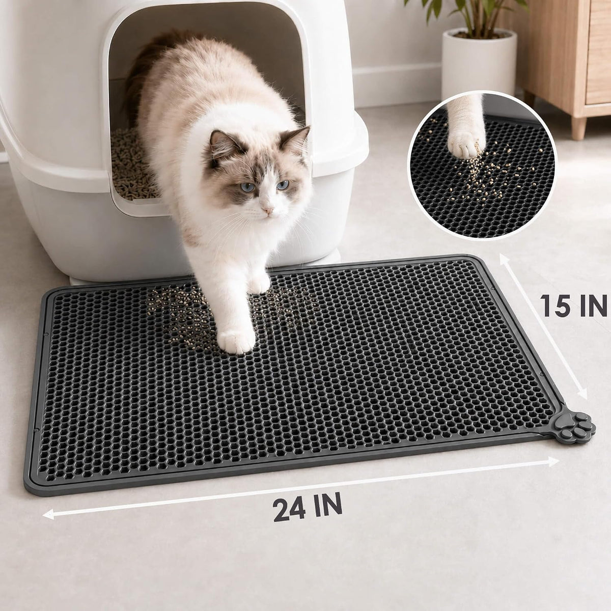 Silicone Cat Litter Mat 24x15" Double Layer Honeycomb Non-Slip – Daily Care for Cats - 1 Count (Pack of 1) / Black - image 2