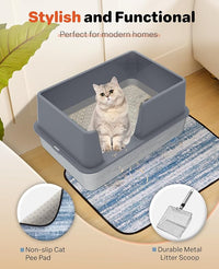 Stainless Steel Litter Box with Lid, 23.5" L x 15.8" W x 12.6" H, XL Metal Cat Box for Big Cats, High Sided Kitty Litter Box with Scoop & Pee Pads, Non-Sticky, Anti-Leakage, Easy to Clean (Gray)