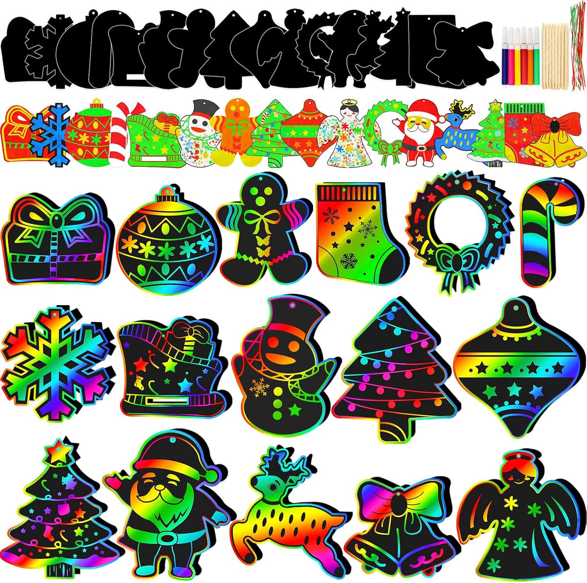 Natonhi 32 rainbow Halloween scratch art masks with wooden styluses and strings - view 5