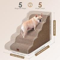 EHEYCIGA Curved Dog Stairs Ramp for High Beds, 5-Step Extra Wide Dog Steps for Small Dogs and Cats, Pet Stairs for High Bed Climbing, Non-Slip Balanced Pet Step Indoor, Camel