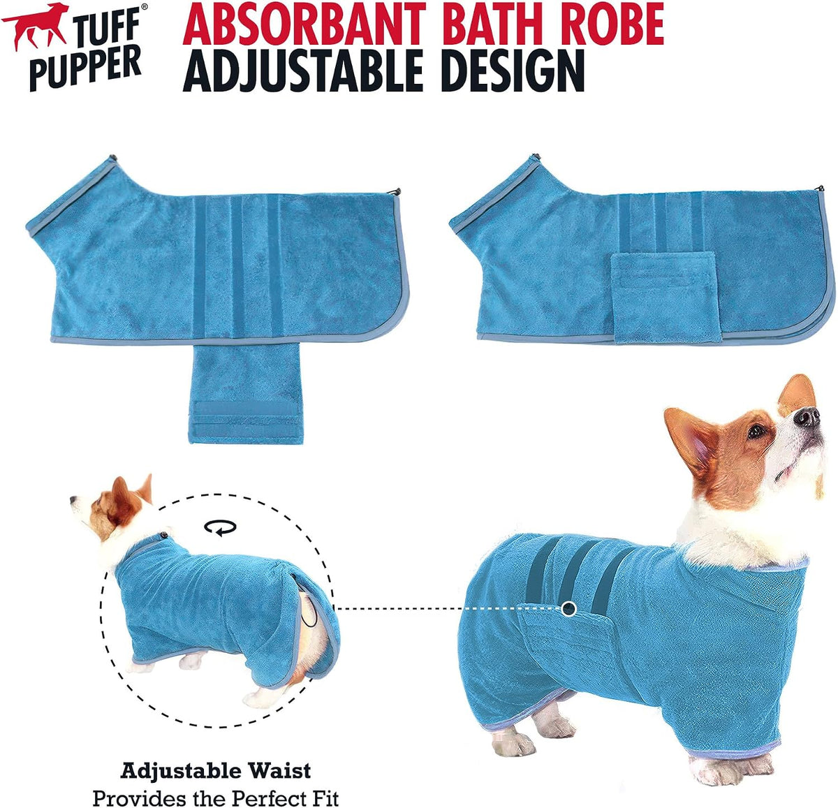 Tuff Pupper Fast Drying Dog Bath Robe - Blue / Medium - image 4