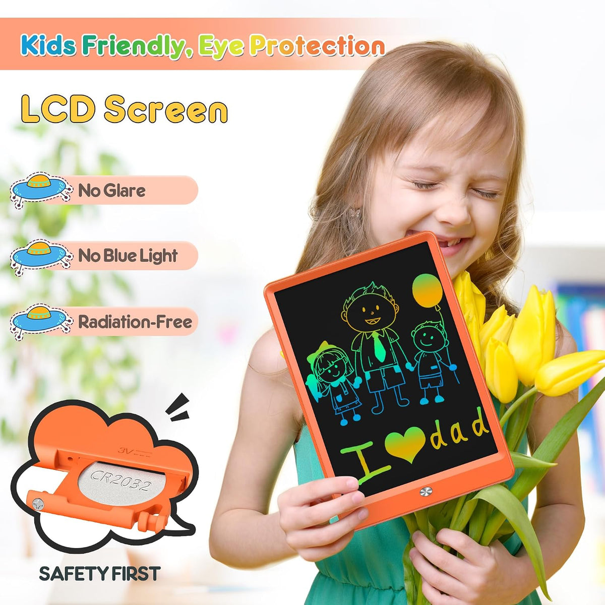 FLUESTON LCD Writing Tablet for Kids - 11"W x 7.5"H / Lively Orange - image 2