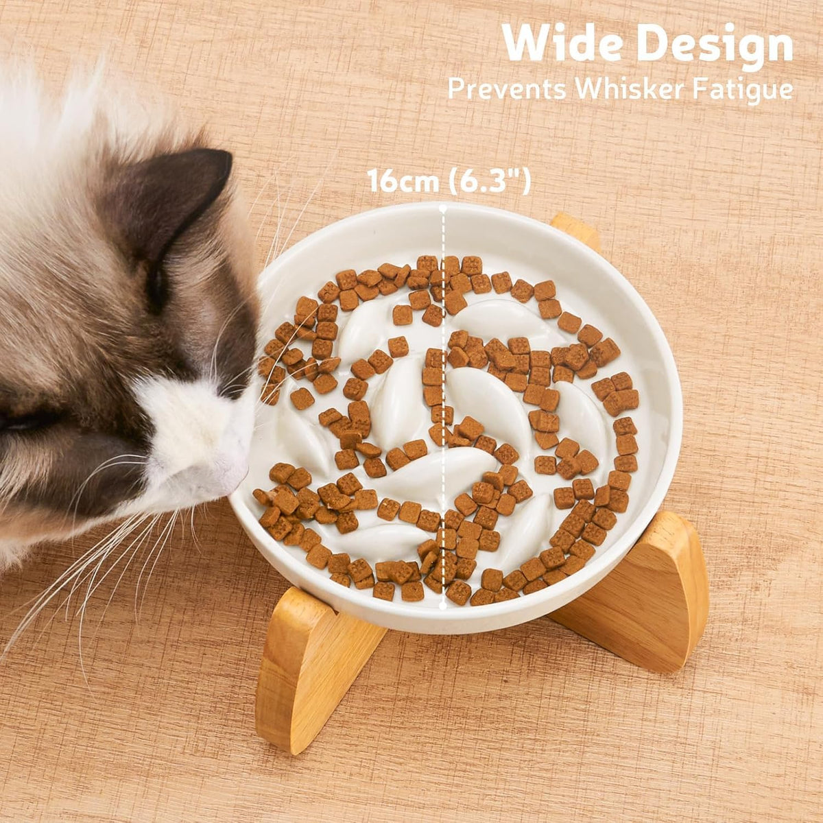 Ceramic Slow Feeder Cat Bowl 6.3" Wide – Essentials for Cats - Raised Slow Feeder Bowl (1 Pack) - image 4