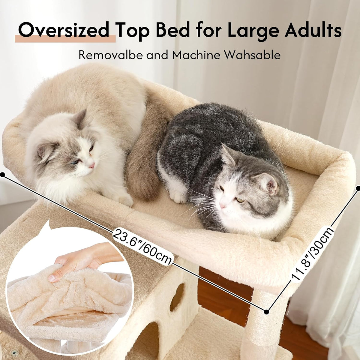 Cat Tree 32” Small Cat Tower with Large Hammock 16”& Self Groomer – Essentials for Cats - XXL-70" / Beige - image 2