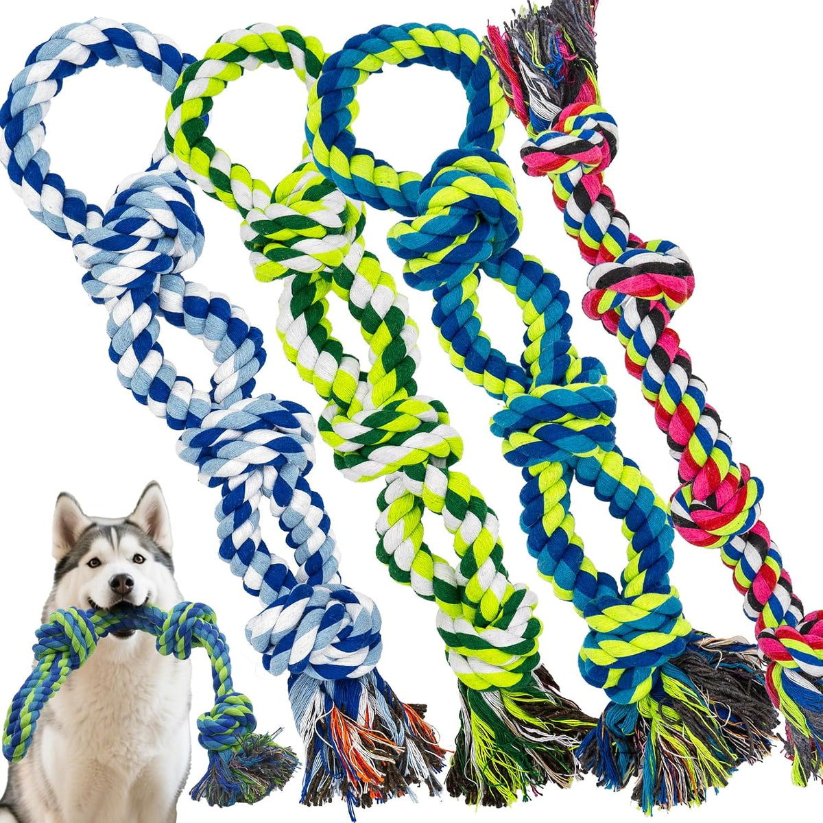 Rocfish [4 Pack] Dog Rope Toys for Aggressive Chewers - Multicolour / 4 Pack - Dog Rope