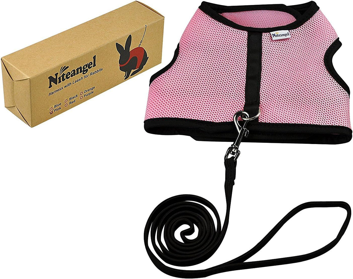 Niteangel Adjustable Soft Harness with Elastic Leash for Rabbits – Essentials for Small Pets - L / Pink - image 2