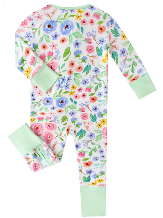 PoshTOT Ink Flower Bamboo Baby Convertible Zippy Romper