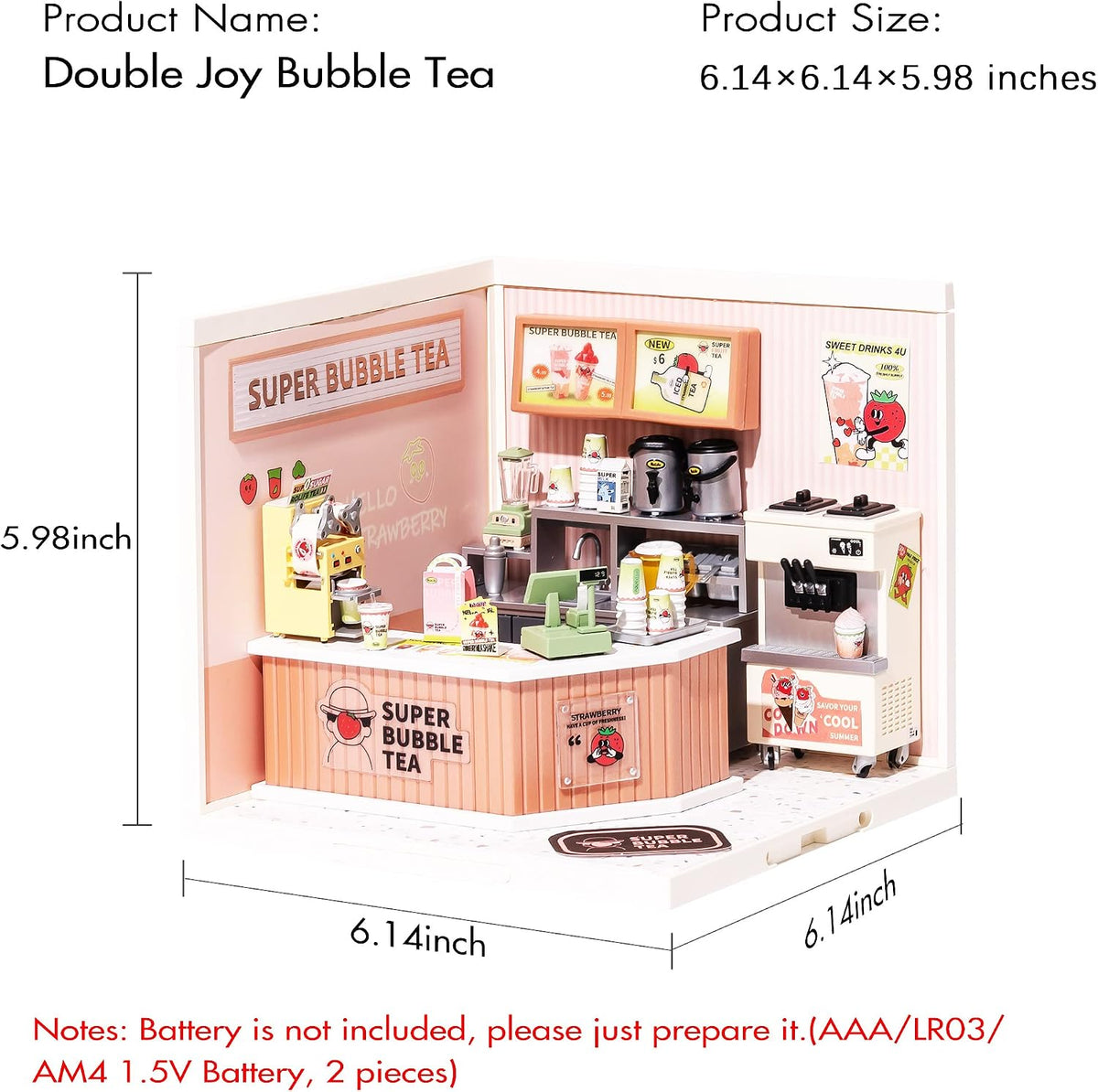 Rolife Super Creator miniature house kit, Double Joy Bubble Tea shop with LED light - view 12
