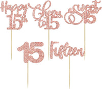 30 Pack Happy 80th Birthday Cupcake Toppers Gold Glitter Eighty - 15th / Rose Gold - image 3