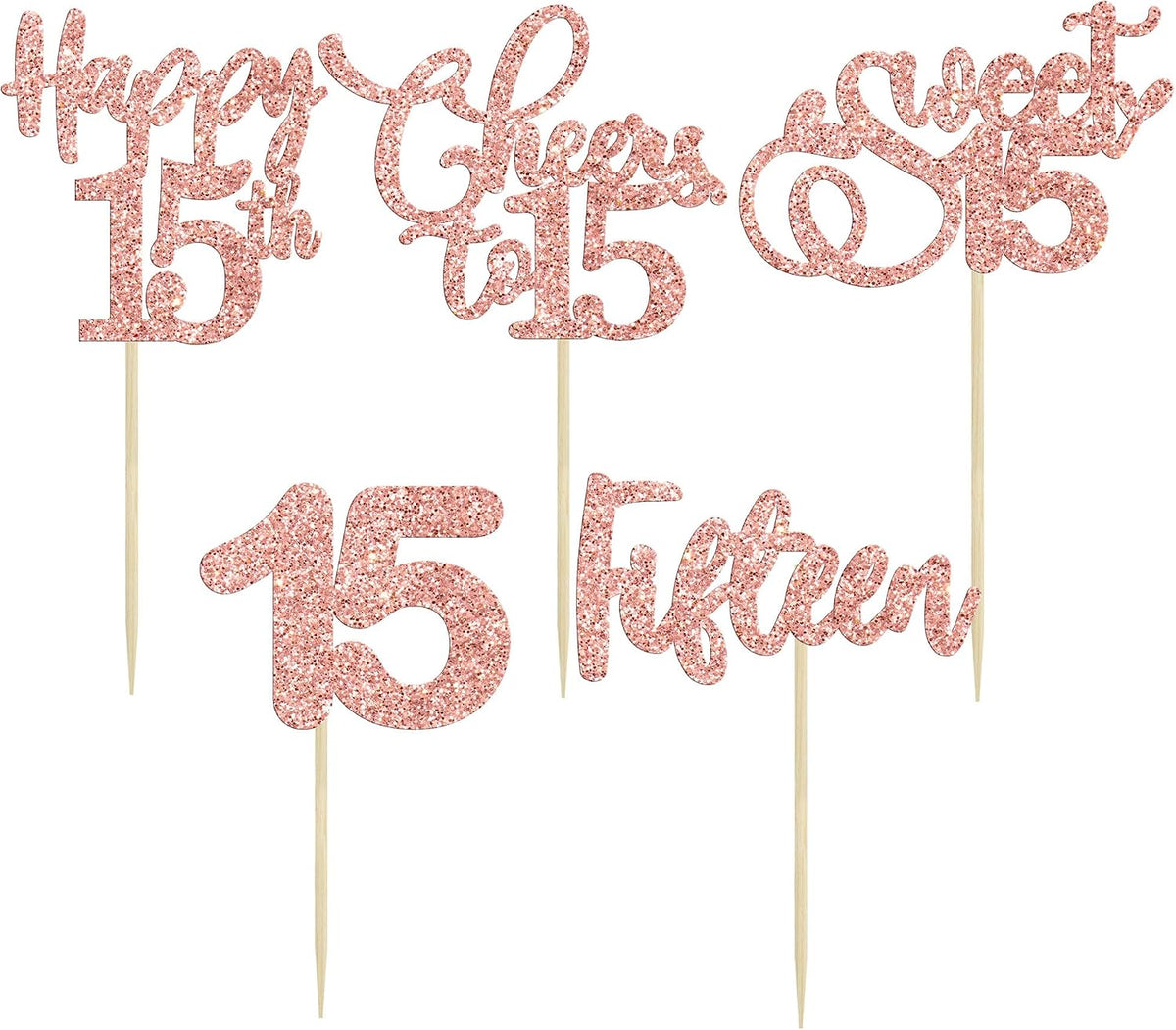 30 Pack Happy 80th Birthday Cupcake Toppers Gold Glitter Eighty - 15th / Rose Gold - image 3