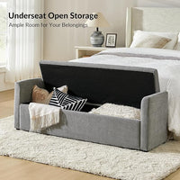 HULALA HOME Modern Storage Bench with Throw Pillows, 59.4" Extra Long Bedroom Ottoman Bench for End of Bed, Comfy Upholstered Footstool for Living Room Dining Room Entryway, Grey