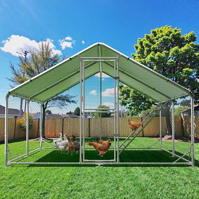 Large Metal Chicken Coop, 10x20x6.5FT Chicken Runs for Yard with Cover