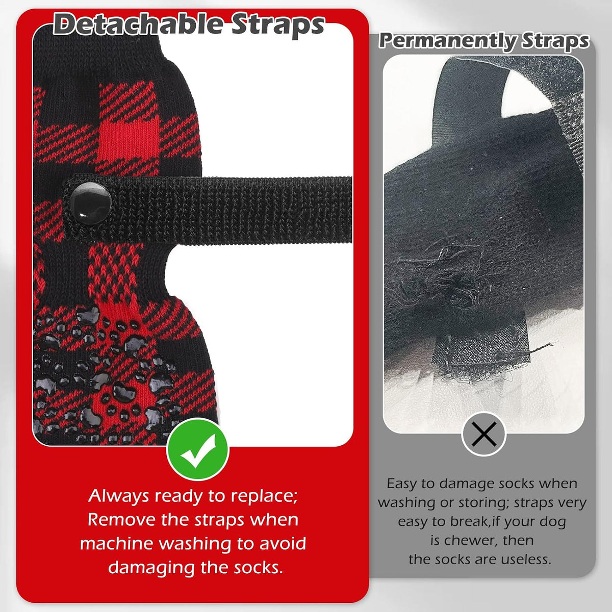 Anti Slip Dog Socks to Prevent Licking Paws - Large (4 Count) / Black and Red - image 4