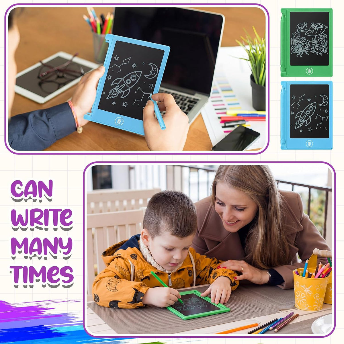 Zhehao 24 Pack 4.5" LCD Writing Tablet for Kids - Rainbow Colors / Classic - image 4