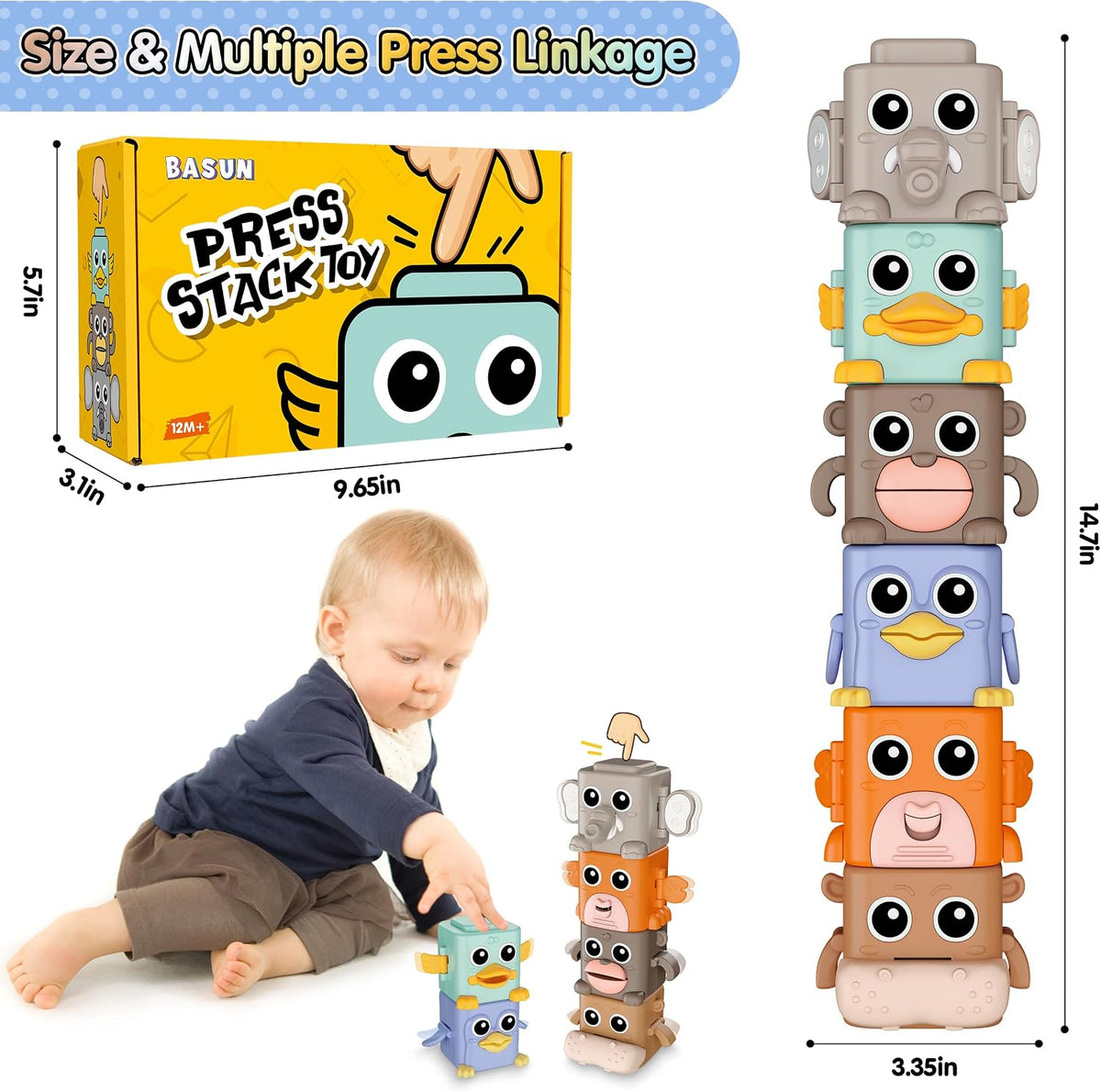 BASUN animal stacking toys set with crab, duck, monkey, penguin, buffalo and elephant - view 8