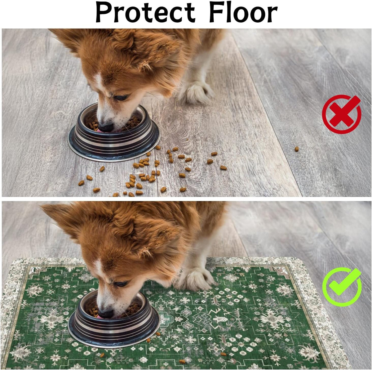 Pet Food Mats for Floor, Absorbent Dog Mat for Food and Water Dispenser Mat, Dog Food Mat Quick Dry - Dark Green / 24"L x 16"W - image 3