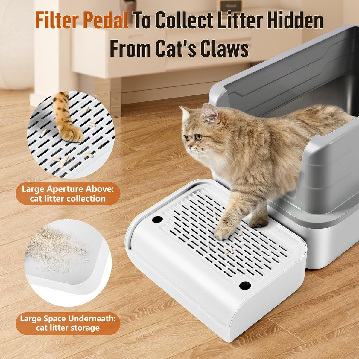 Cat Litter Box Step, Large Cat Litter Ramp with Filter Function - White Raised - image 3