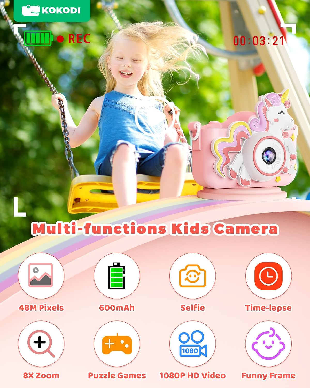 KOKODI Kids Camera Toy Digital Camera for Kids - Unicorn-Pink - image 4