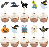 Gyufise 24Pcs Halloween Bat Cupcake Toppers Black Glitter Bat - Off-white