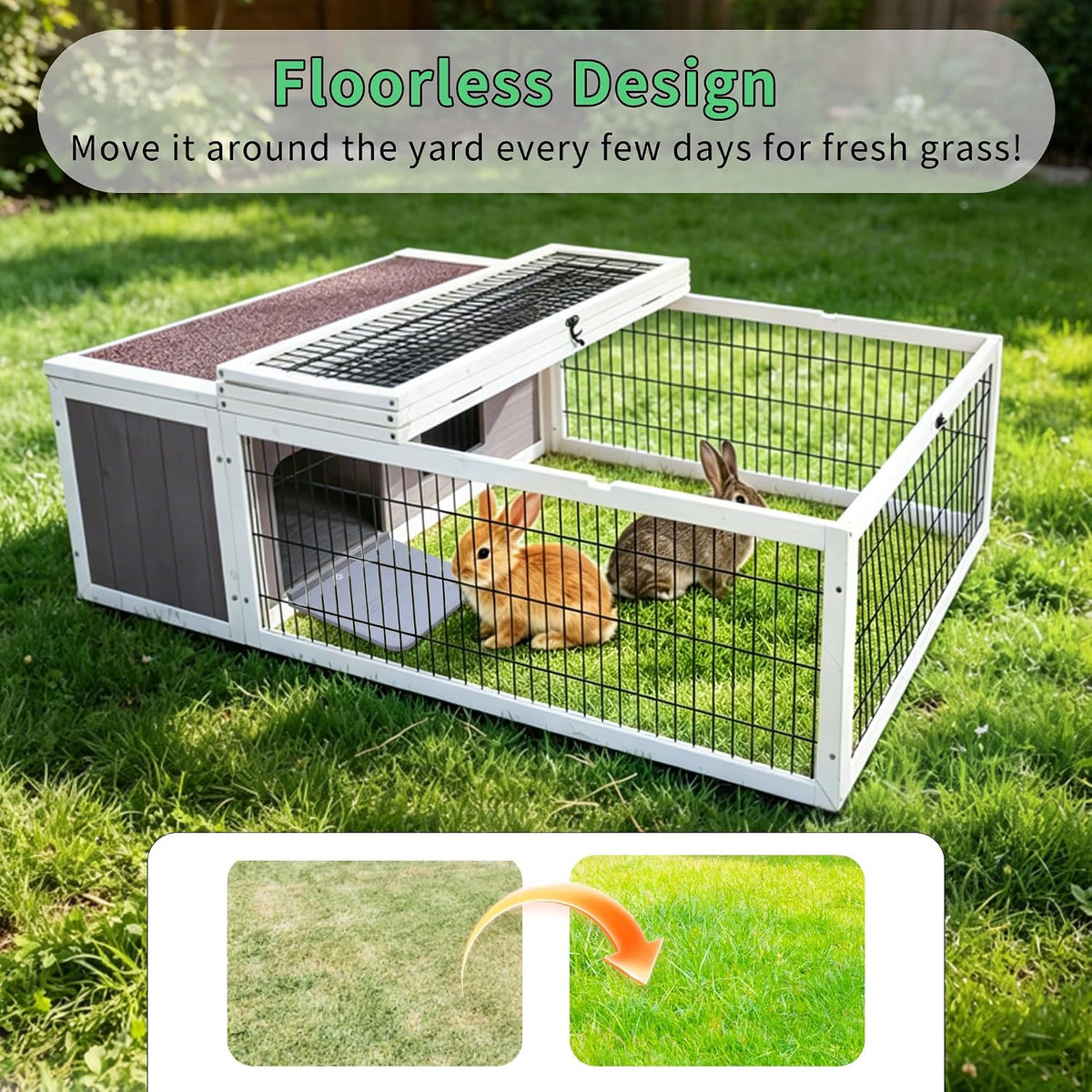 Rabbit Cage Outdoor Indoor - 49.0"L x 36.0"W x 14.0"H / Grey&White Trim-2 - image 3