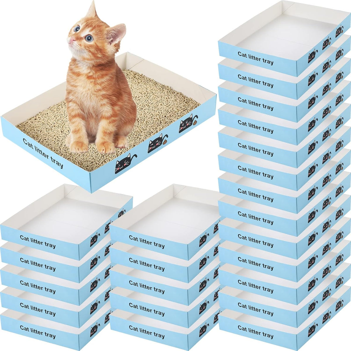 Amyhill 30 Pack Disposable Cat Litter Box Paper Pet Trays - Blue