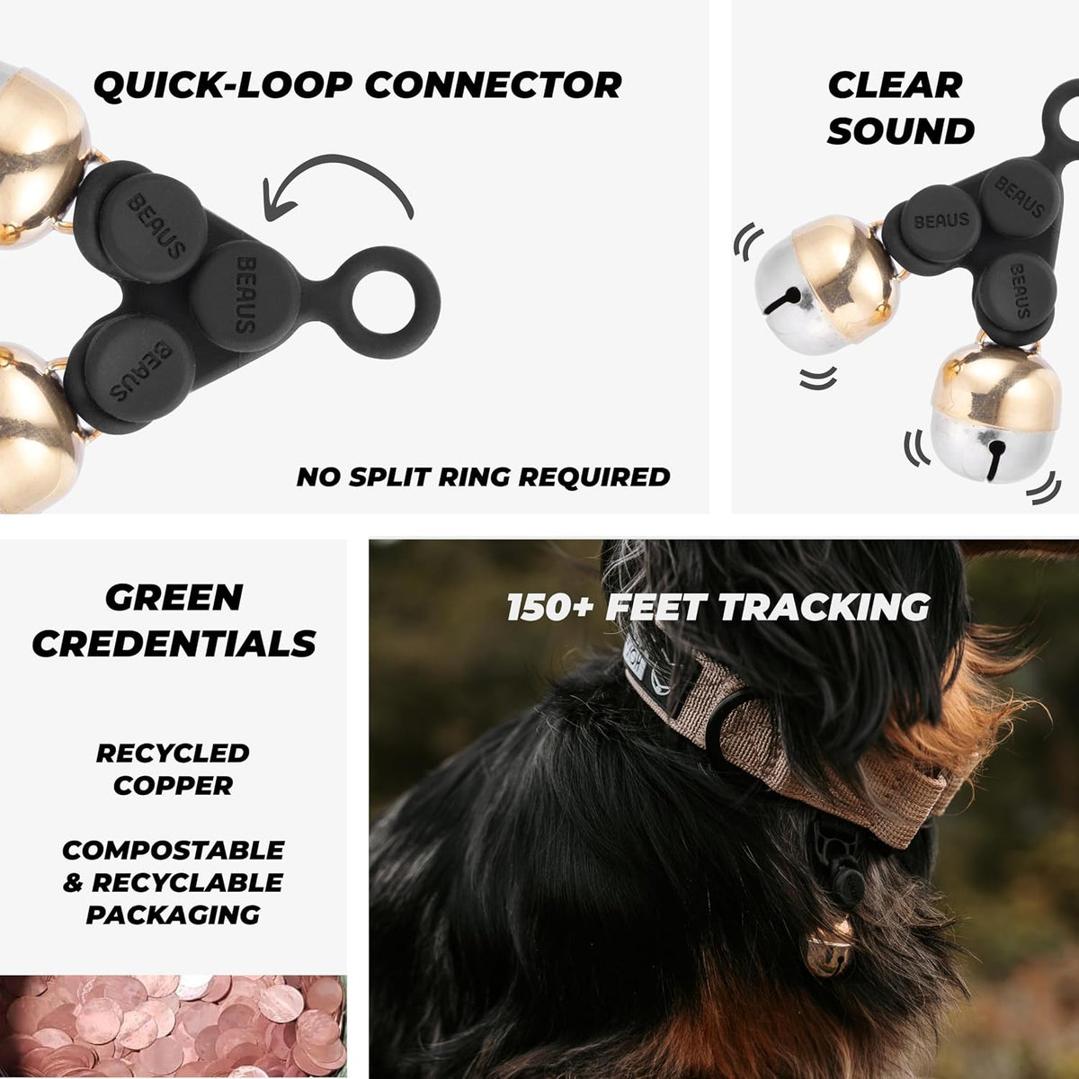 Beau's Bells V2 | Cat & Dog Collar Bells with New Quick Loop Easy Release Clip | Handmade Copper | - Double Bell / Medium - image 2