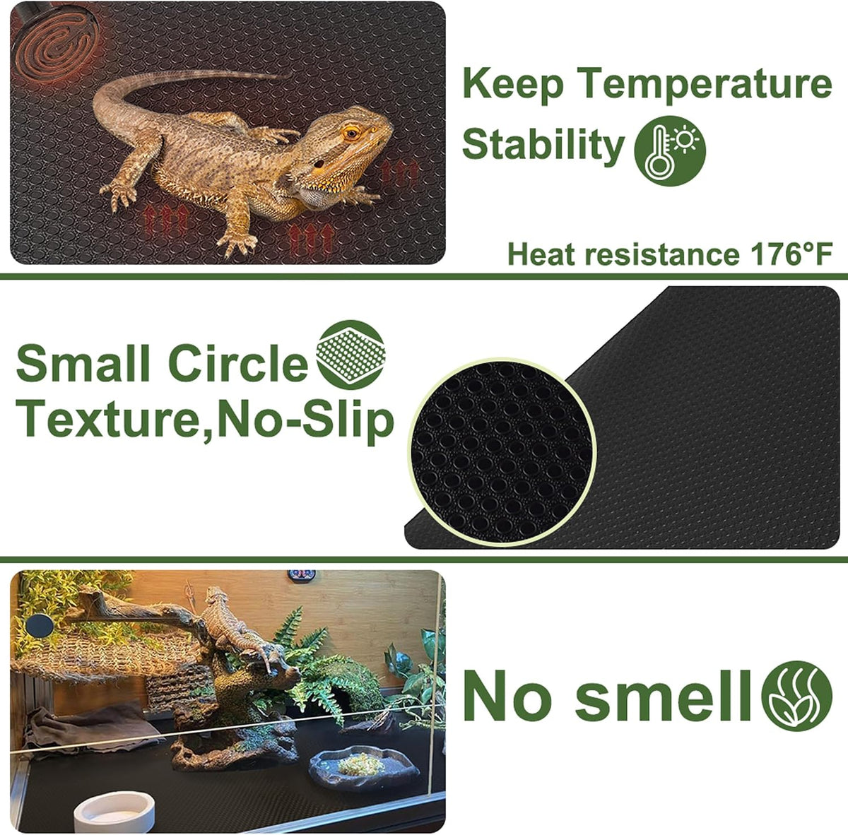 Reptile Carpet, Reptile Mat, Bearded Dragon - 3 PCS / Black 18"×79" - image 4