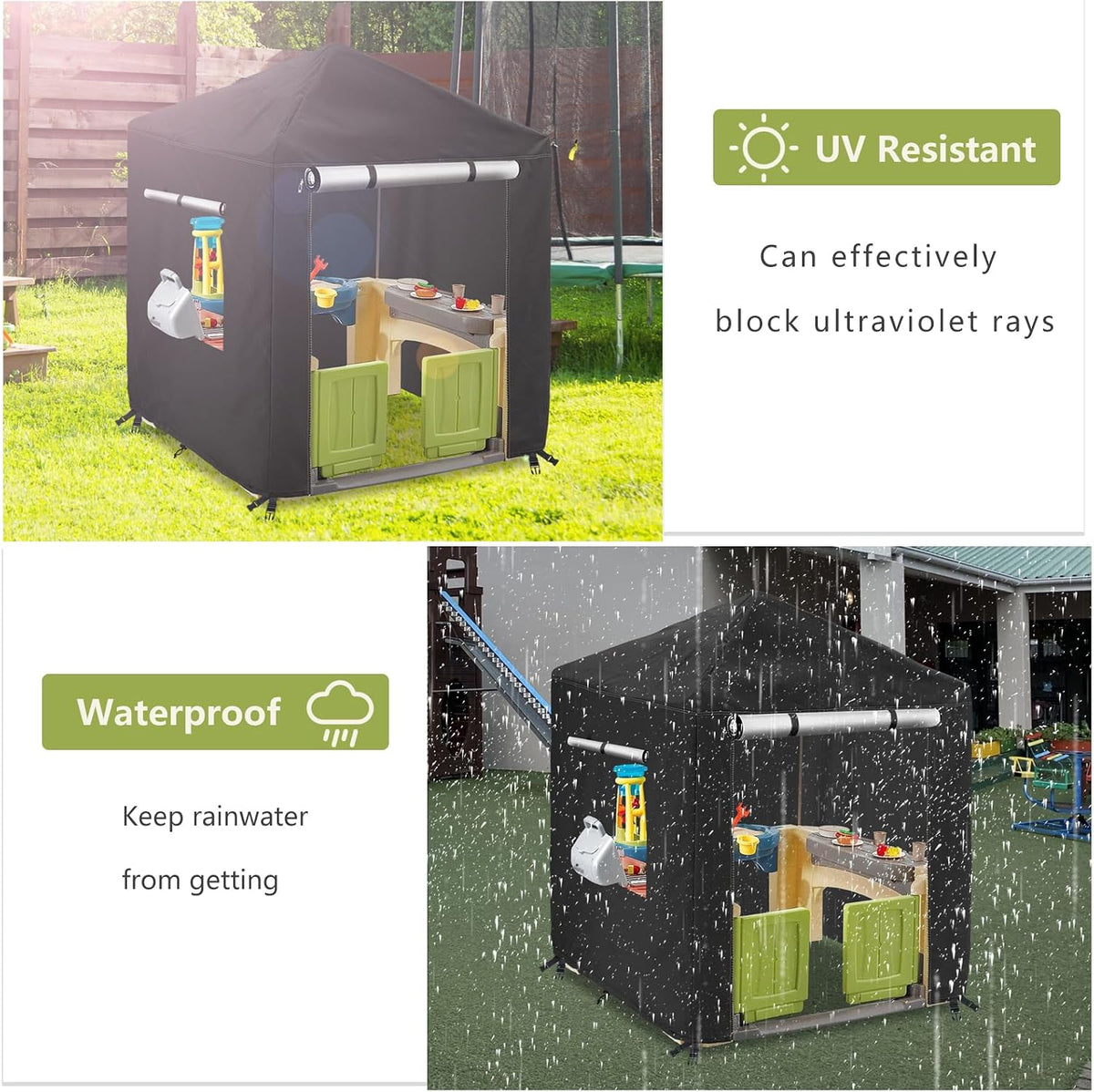 Hadisi black 600D waterproof outdoor kids playhouse cover with zippered front door - view 21
