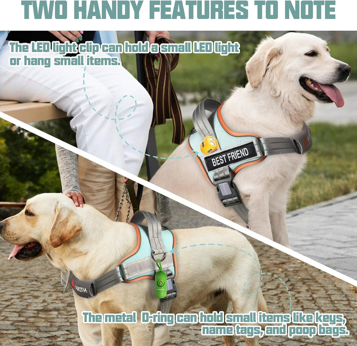 AUROTH Dog Harness for Large Dogs No Pull Tactical Harness and Leash - Macaron Blue / L(Neck:19.7"-25.6",Chest:26"-33.9") - image 3