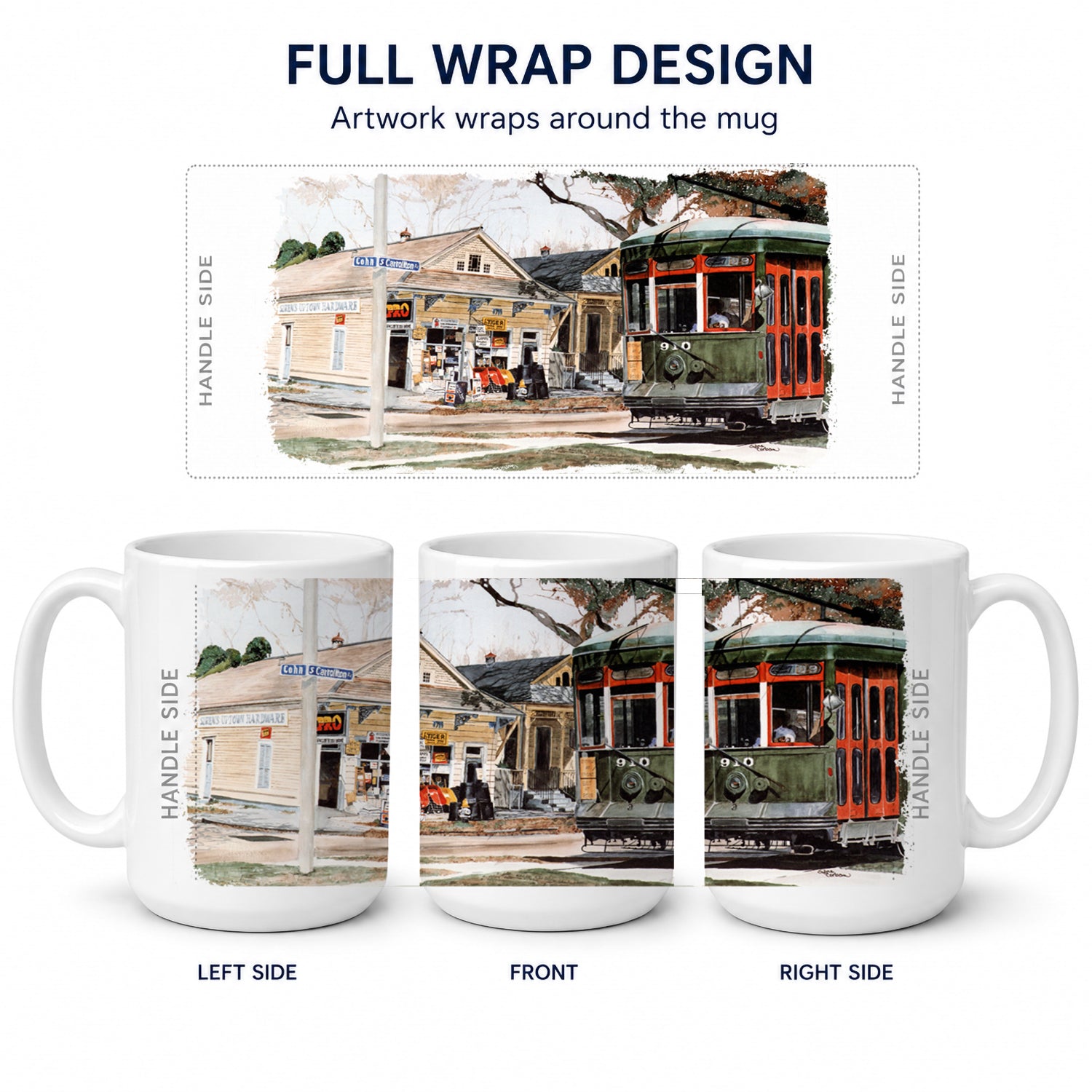 New Orleans Street Car Ceramic Coffee Mug 15 oz Decorative Large C Handle Mug Cup for Tea, Cocoa Hot Chocolate