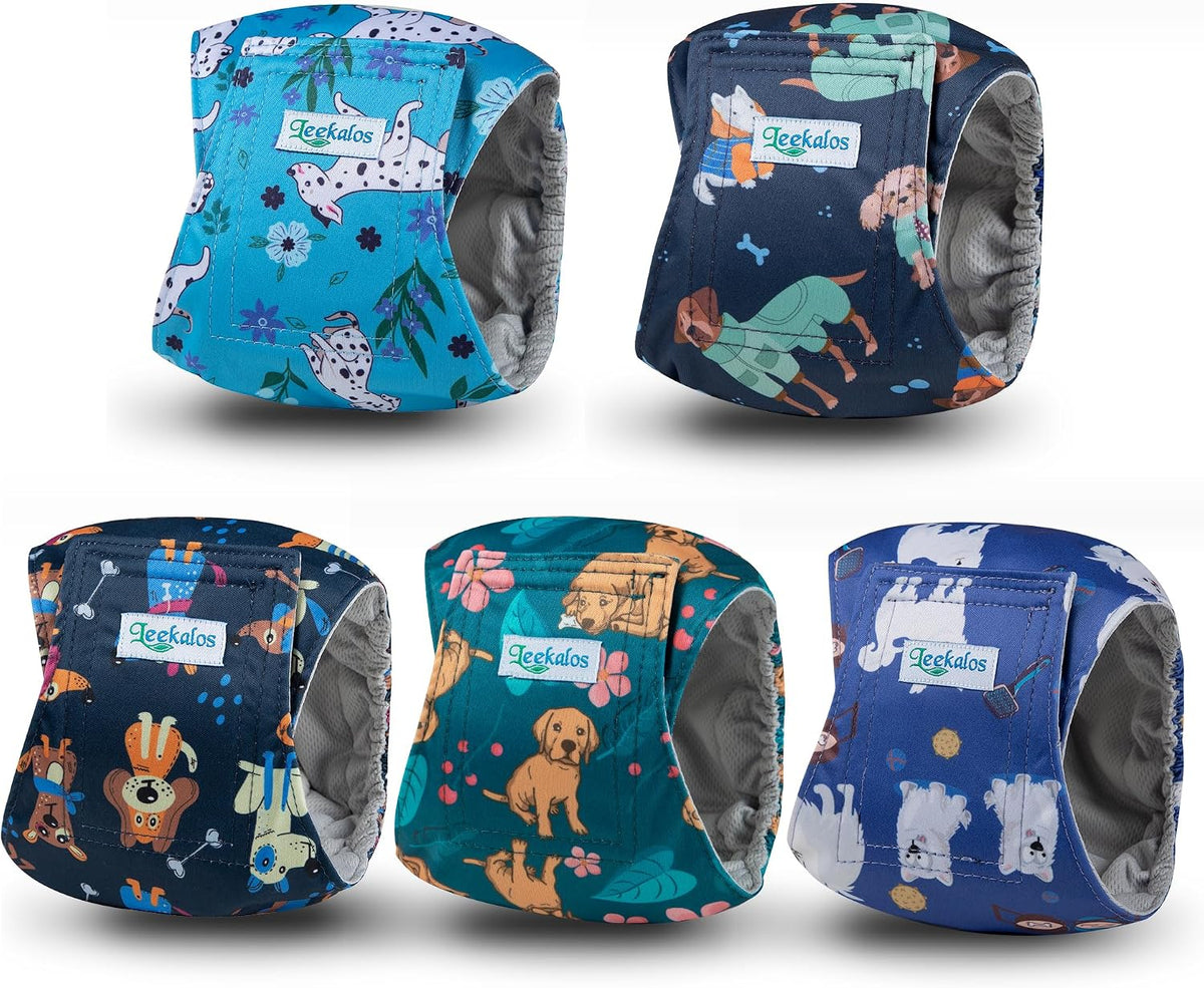 Washable Belly Bands for Male Dogs, Reusable Dog Diapers Male - Large (18"-21") / Dalmatian-Print